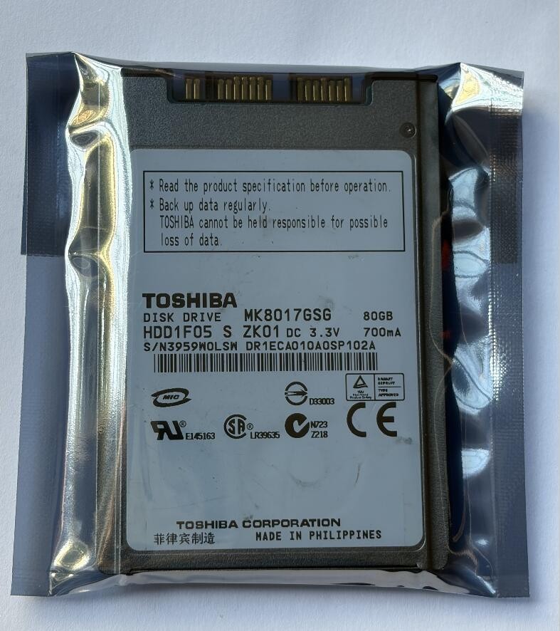 Toshiba MK8017GSG HDD1F05 80GB 5400RPM 4.57cm 1.8" 8MB VR  Micro-SATA HDD