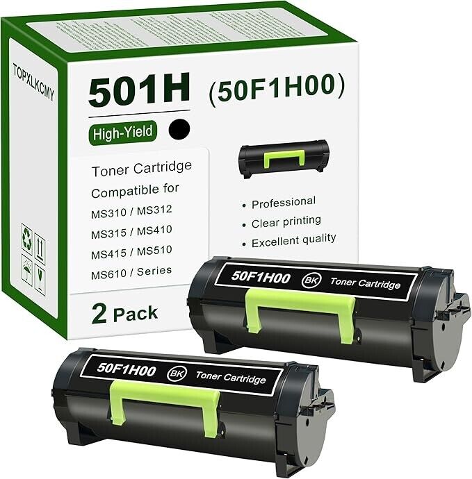 501H (50F1H00) High Yield Black Toner Cartridge 2-Pack Replacement for Lexmark