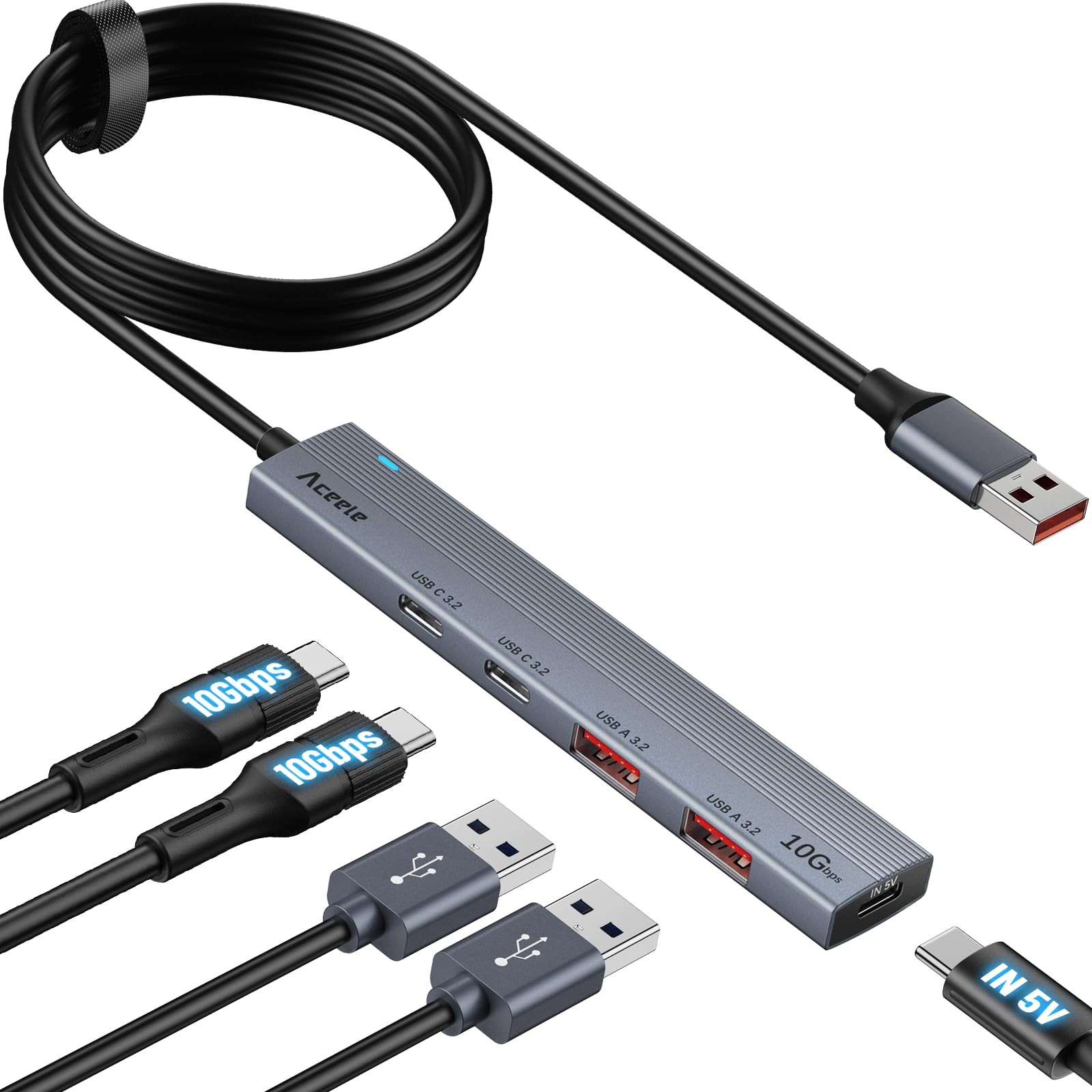 Aceele USB 3.2 Gen 2 Hub with 2 USB-A & 2 USB-C 2*USB-A+2*USB-C(120cm), Gary