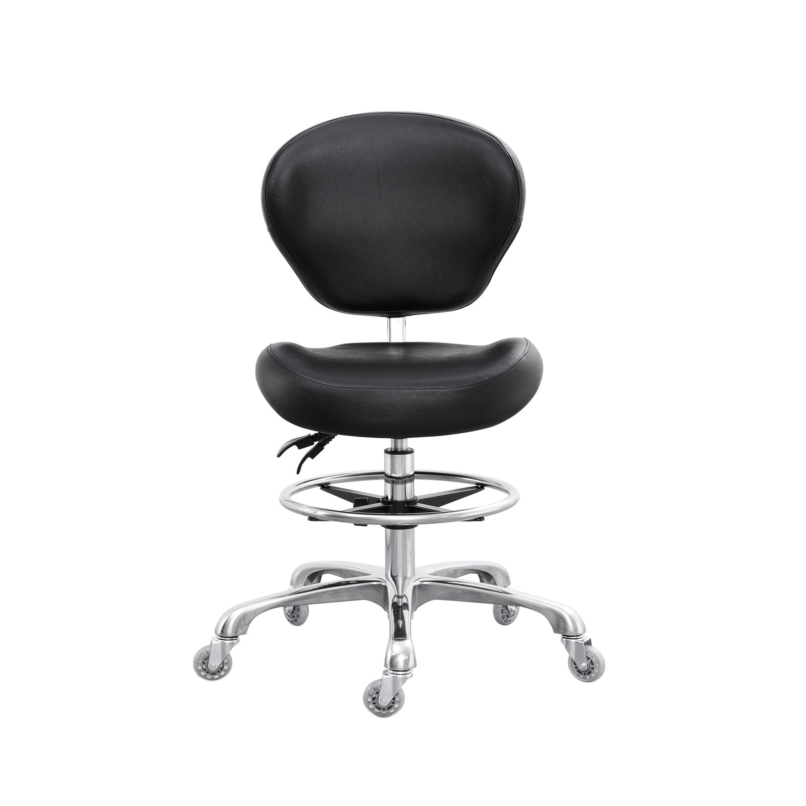 Drafting Stool Adjustable Tall Rolling Chair Back Support Black GraceGrace Shop