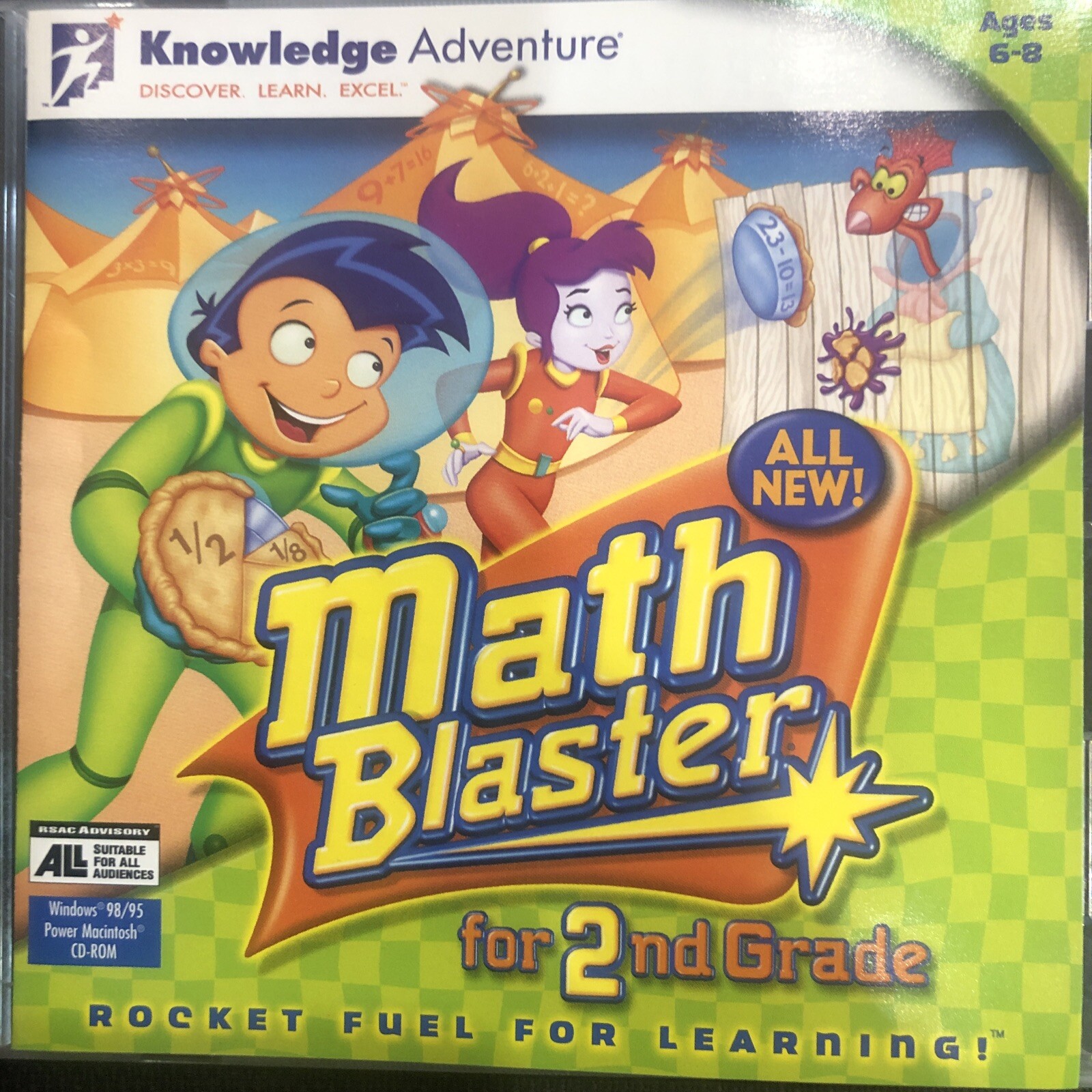 Math Blaster For 2nd Grade PC MAC CD kids learn problems fractions game.    A-34