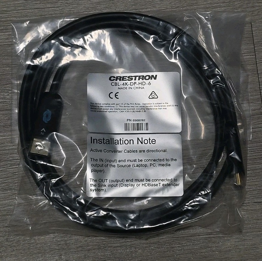 Crestron Certified CBL-4K-DP-HD-6 Active Converter Cable 6508282 18 Gbps, 6 ft 