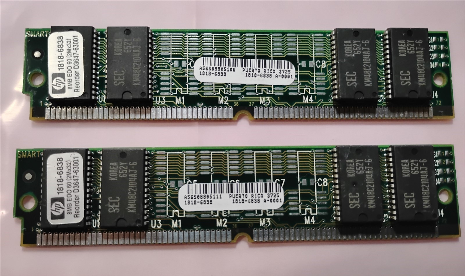 HP 1818-6838 D3647-63001 16MB 2x8MB 72-Pin SIMM EDO SMART LaserJet DesignJet Kit