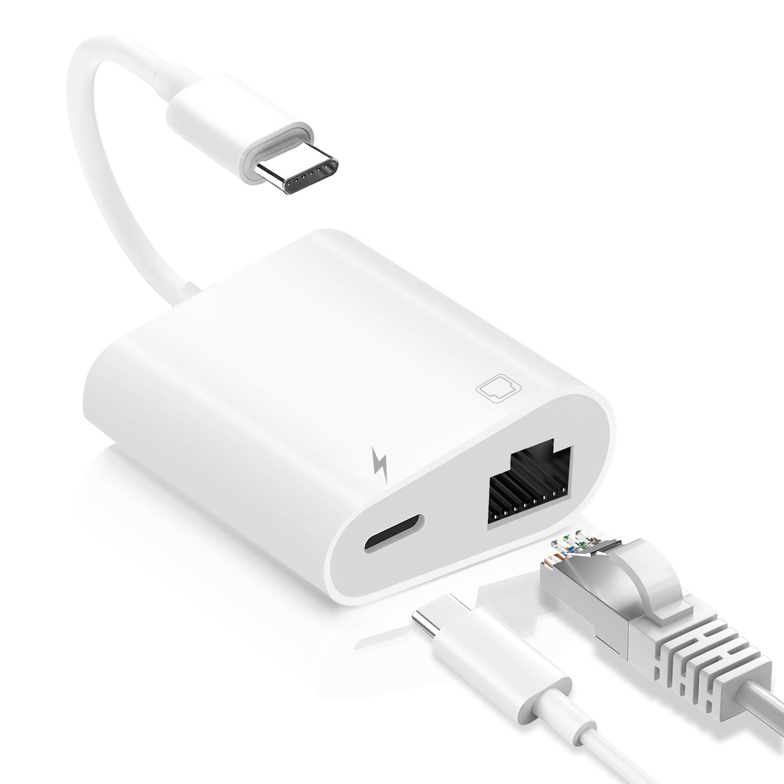 USB C to Ethernet Adapter, 2-in-1 USB C to RJ45 Ethernet Adapter with 60W Typ...