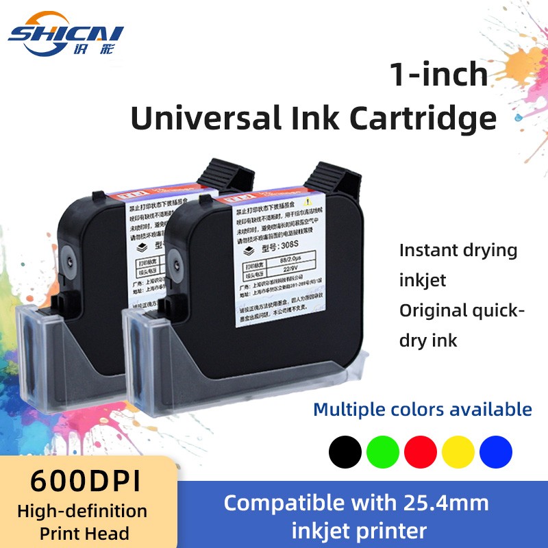 3PCS Solvent Ink Cartridge 25.4mm 1 Inch TIJ Printhead 600DPI Quick Dry Ink