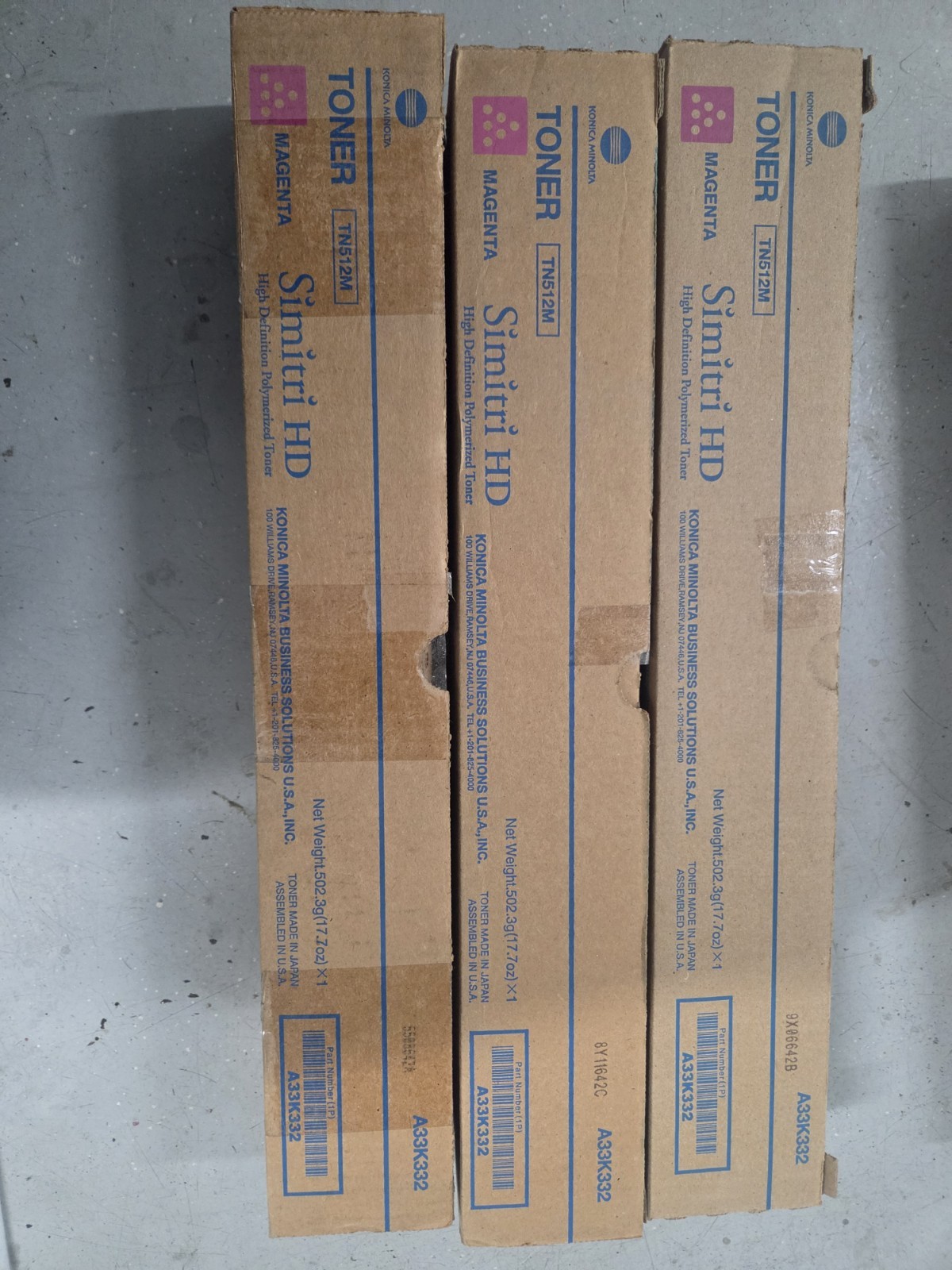 NEW Genuine Konica Minolta TN512M Magenta Toner, A33K332 Qty 3