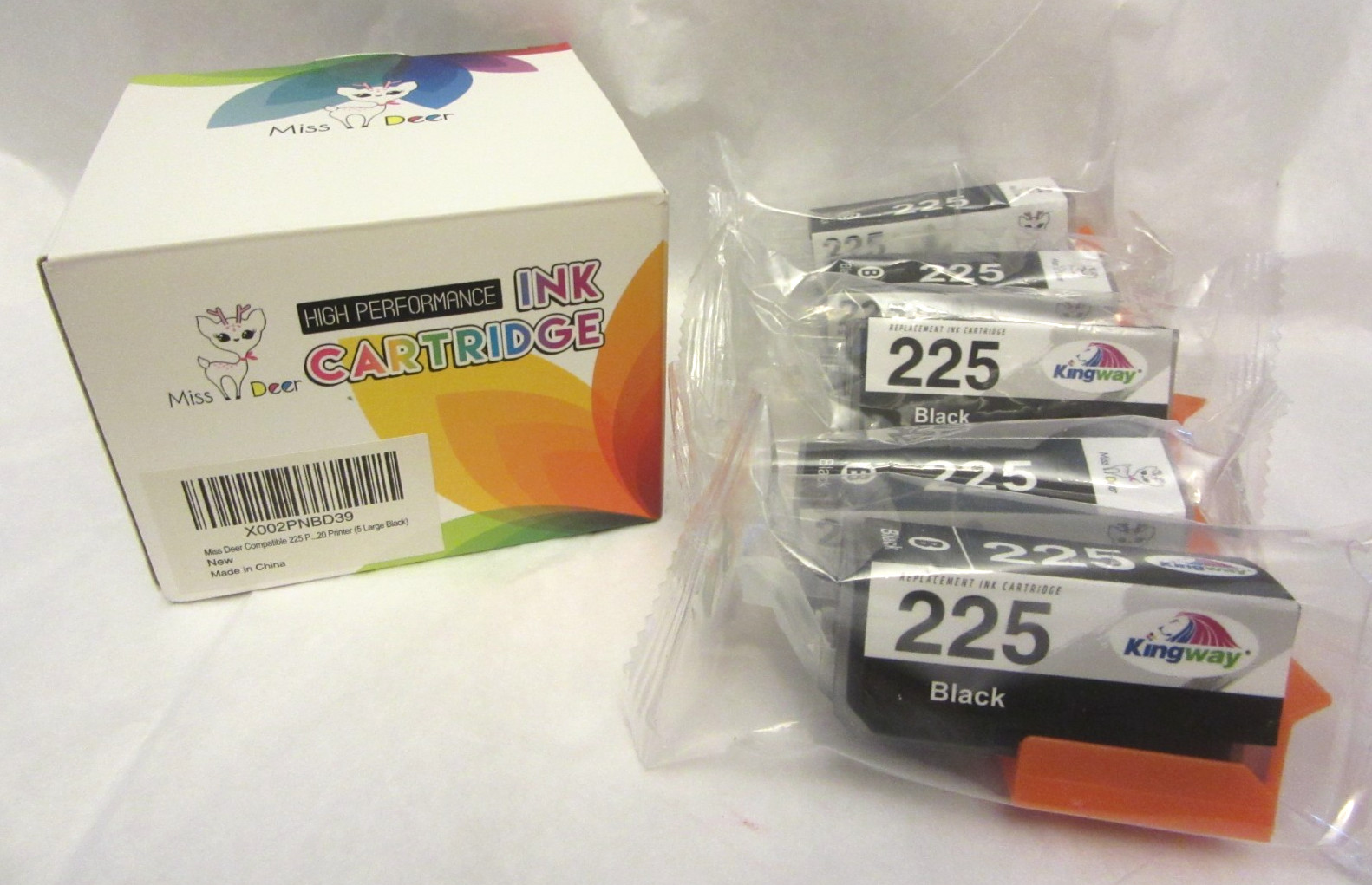 Miss Deer HIGH PERFORMANCE Ink Cartridges Compatible Replacement 225 Black 5pc