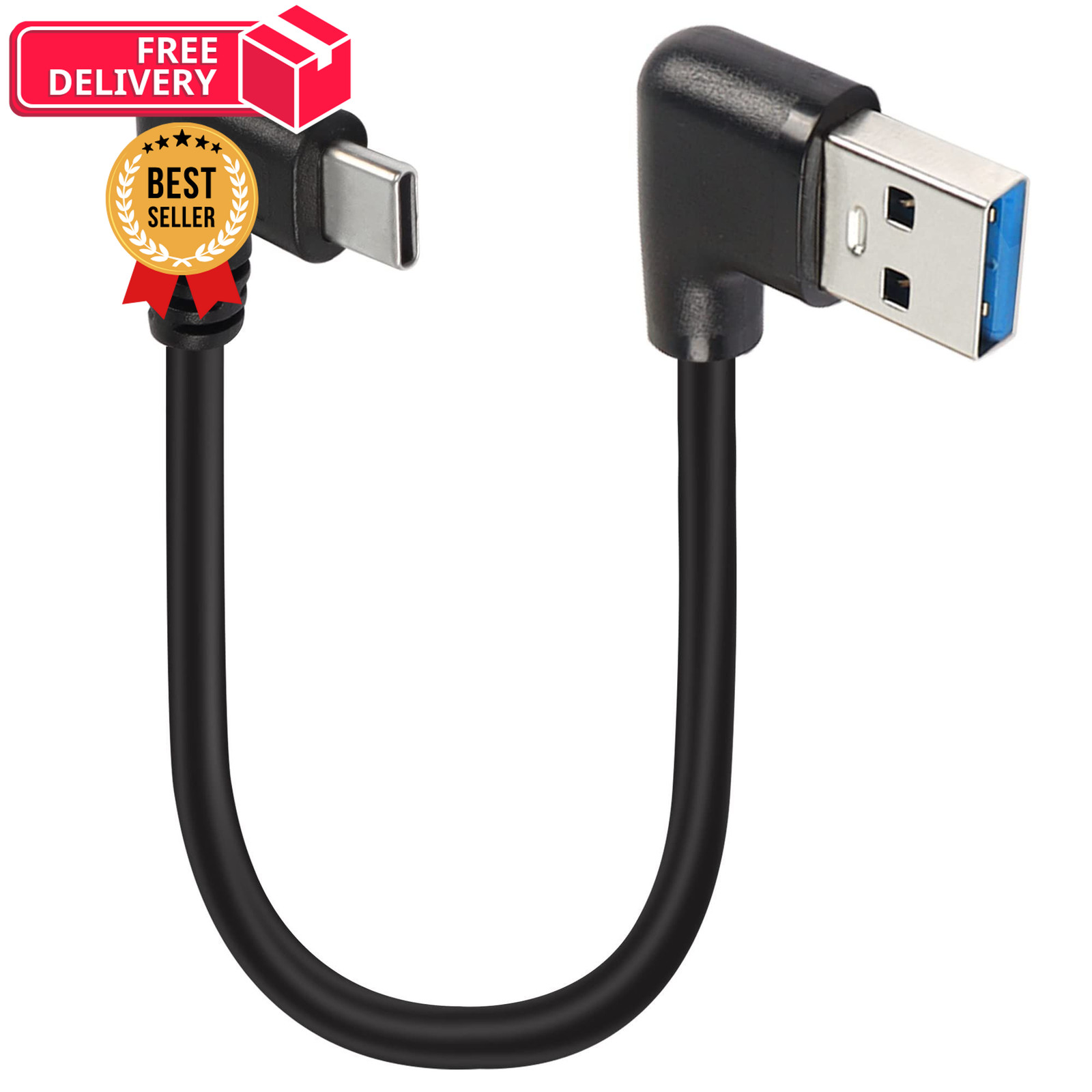GELRHONR 90 Degree Short USB A to C Cable,18W 25 cm, Black-Right-0.25M