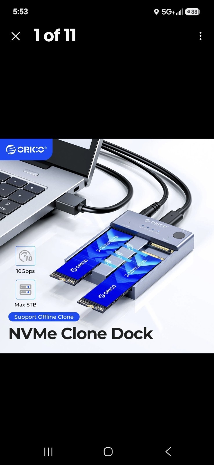 ORICO M.2 Dual-Bay NVMe Docking Station USB C NVMe Cloner for PCIe M-Key SSD 8TB