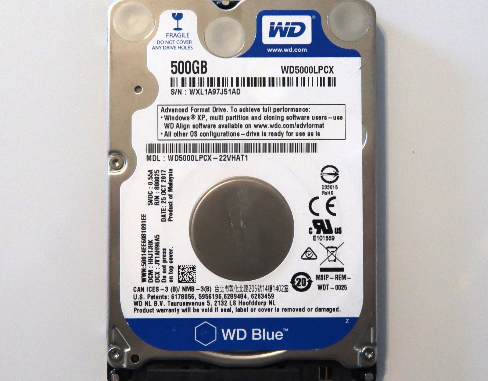 Western Digital WD5000LPCX-22VHAT1 HHJTJHK 500gb 2.5" Sata hard drive 25OCT2017