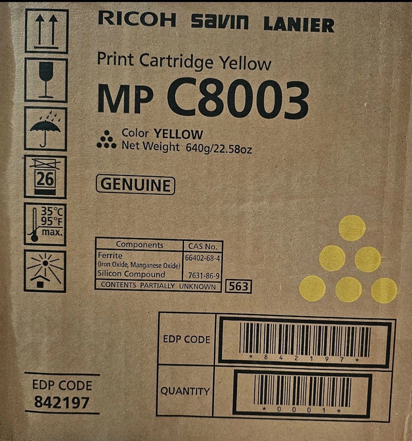 Ricoh MP C8003 Toner Cartridge 842197 Yellow  Genuine OEM Sealed NEW