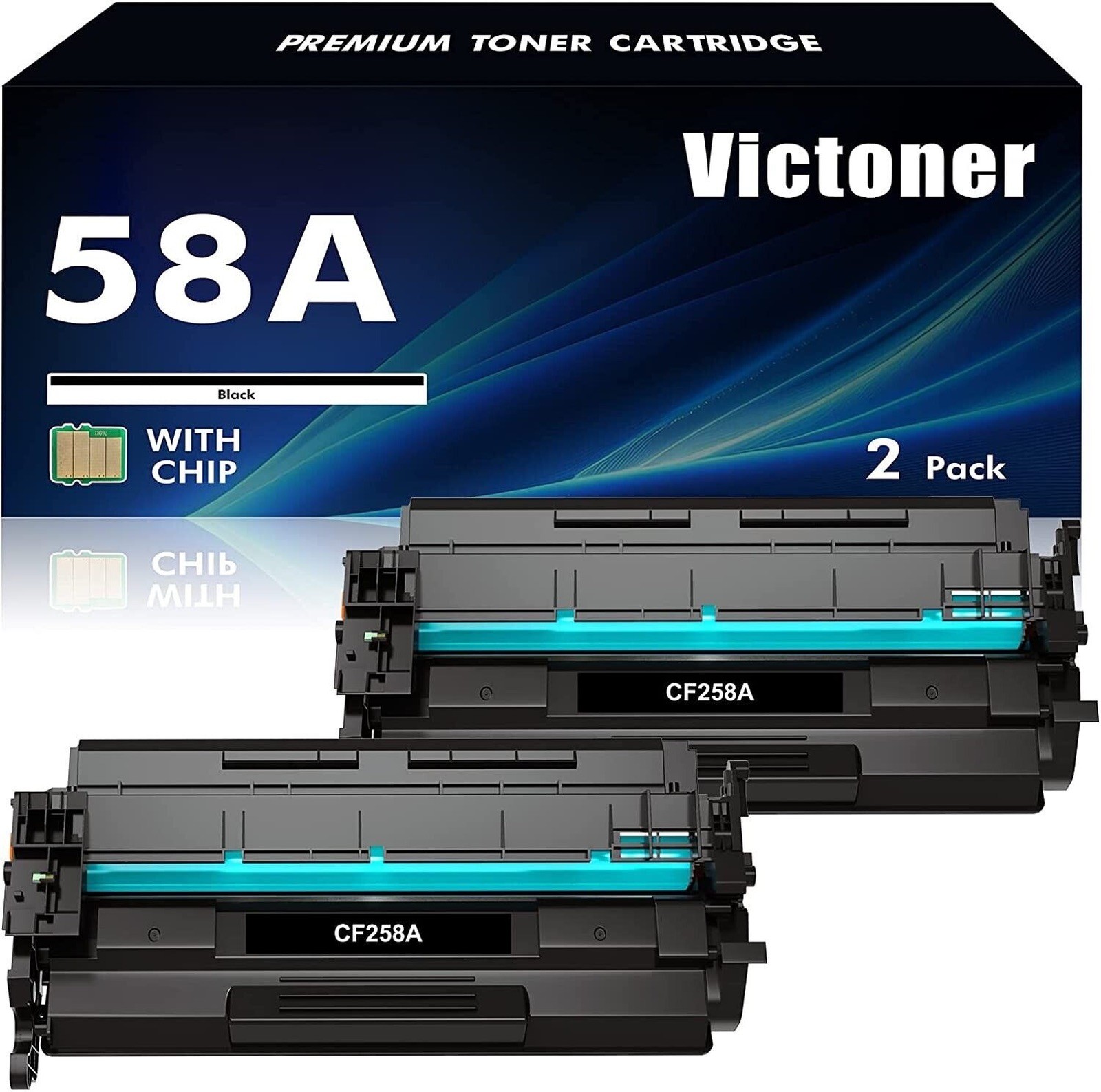 2x 58A Replacement Toner Cartridge with Chip for HP M304, M404, M406, M428, M430