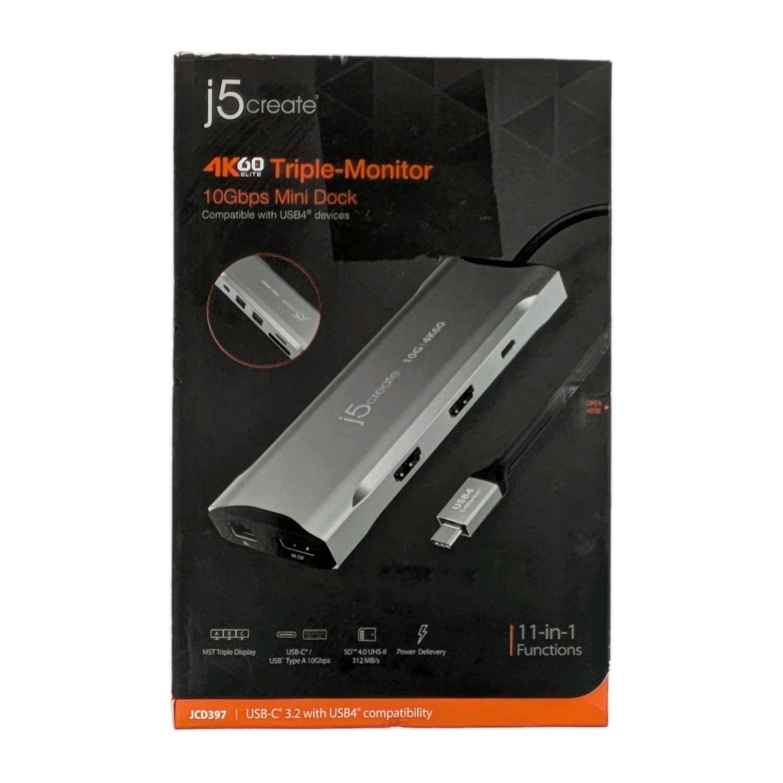 j5create 4K60 Elite USB-C Triple-Monitor 10Gbps Mini Dock JCD397  ST36