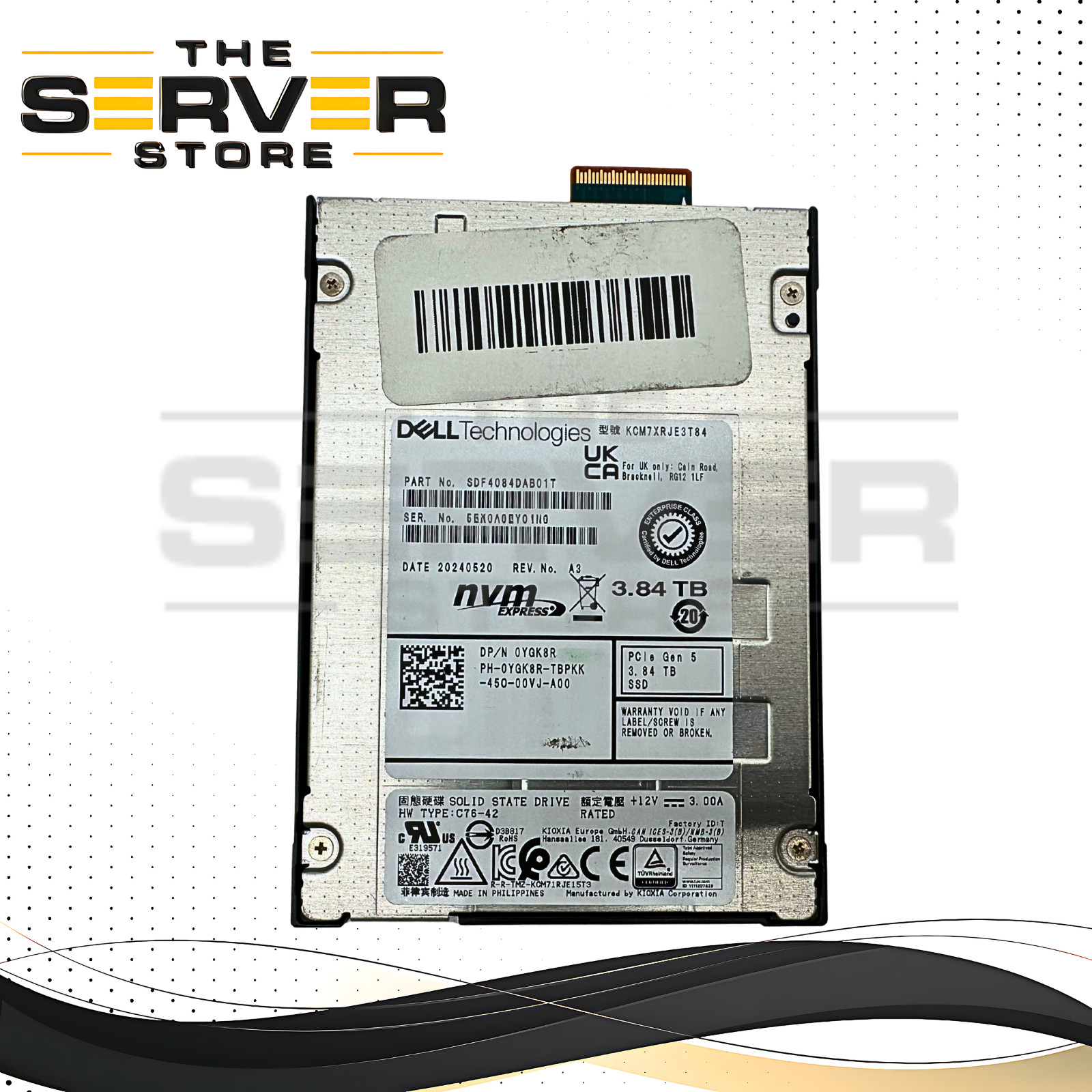 Dell 3.84TB NVMe PCIe Gen5 x4 E3.S 7mm SSD Kioxia CM7 KCM7XRJE3T84 0YGK8R YGK8R