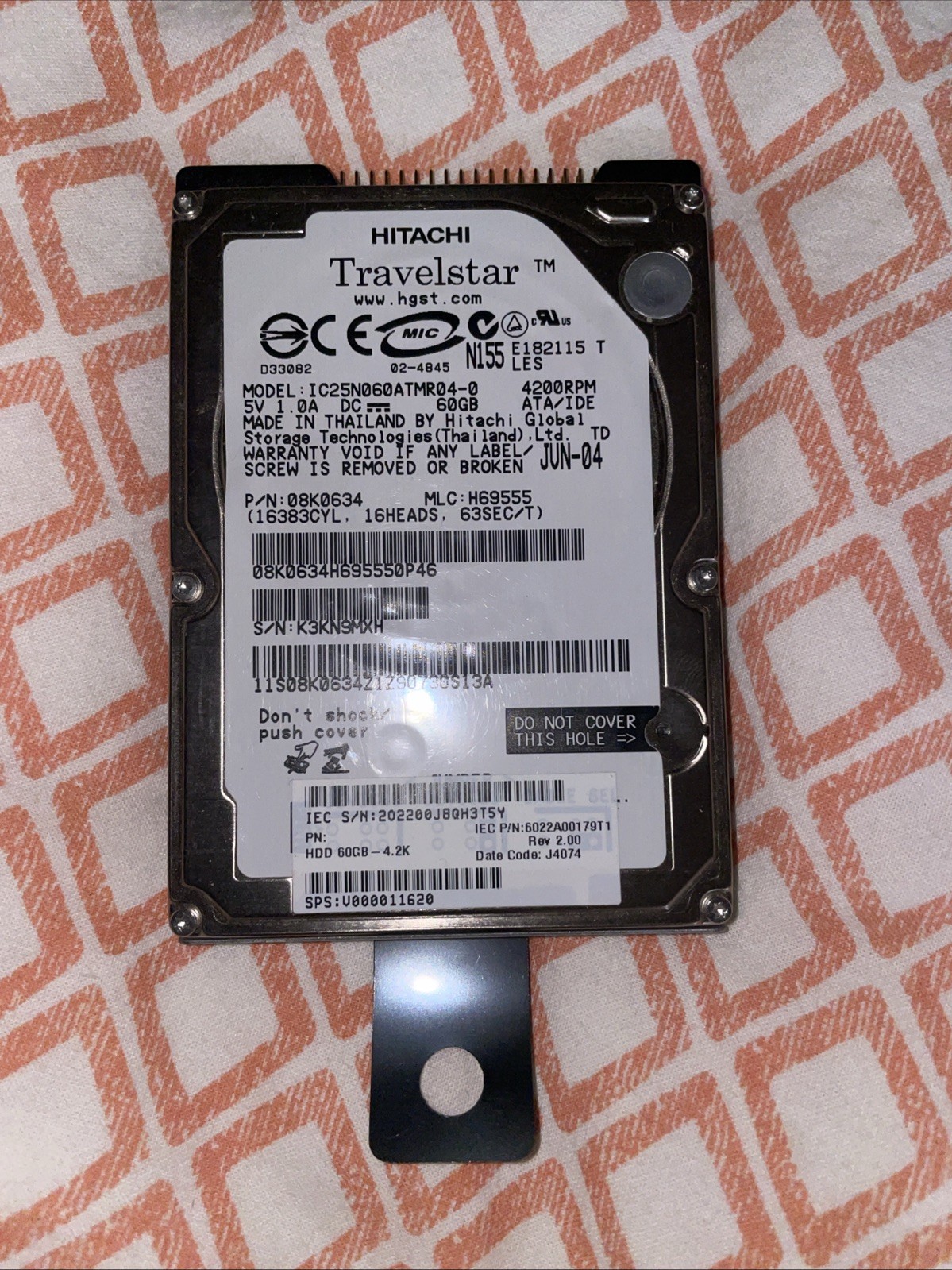 HITACHI 2.5" 60 GB IDE/PATA 4200RPM 8MB HDD IC25N060ATMR04-0 Laptop Hard Drive