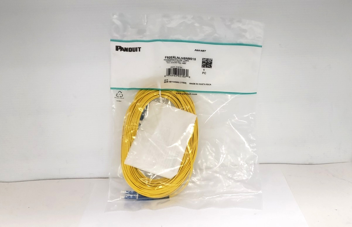 PANDUIT F92ERLNLNSNM015 OS2 SINGLE EMODE PATCH CORD, 2 FIBERS DUPLEX, NIB