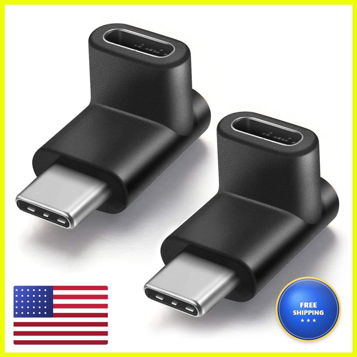URWOOW Right Angle Type C USB 3.1 Adapter, 90 Degree, 2 Pack 654070787295