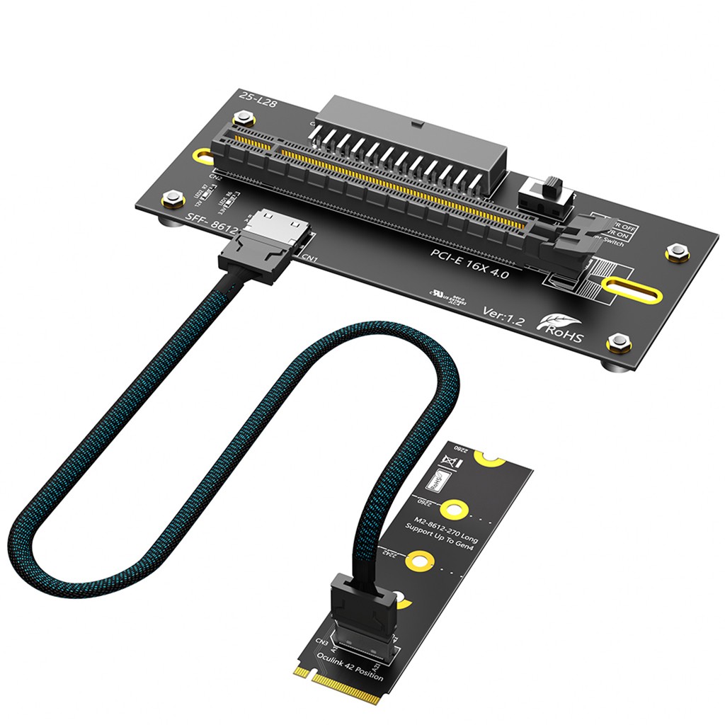 PCIe 4.0 x16 to M.2 NVMe Adapter Card with 24Pin ATX Power, for 2280 SSD