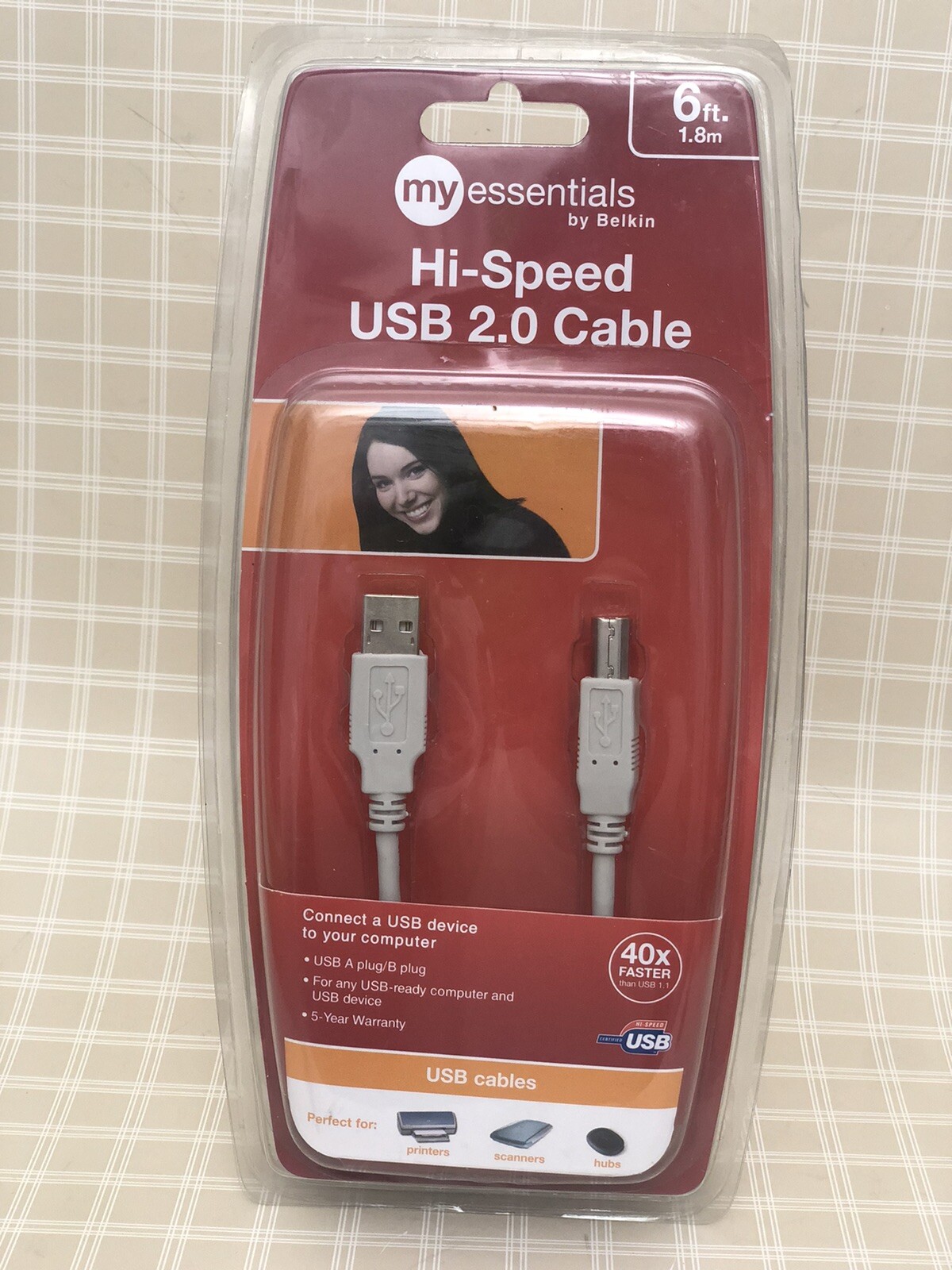 Belkin My Essentials Hi Speed USB 2.0 Printer Cable 6 Foot New In Sealed Package