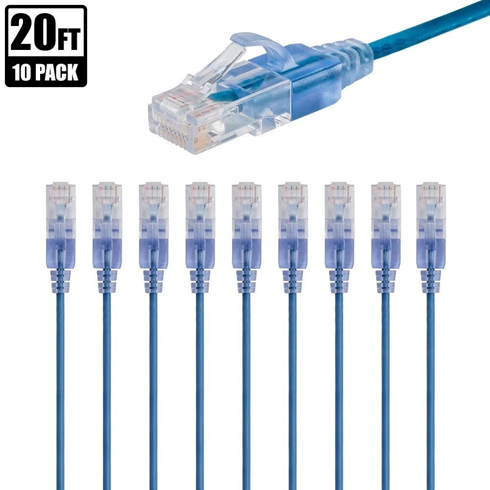 10x 20FT CAT6a RJ45 Network LAN Ethernet UTP Patch Cable Copper 10G 30AWG Blue