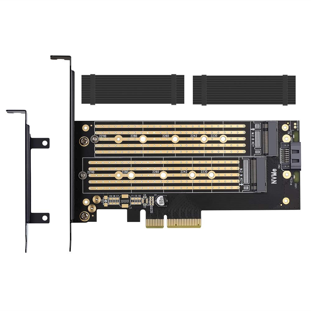 Dual M.2 NVMe SATA SSD to PCIe Adapter Card with Heatsink for PC