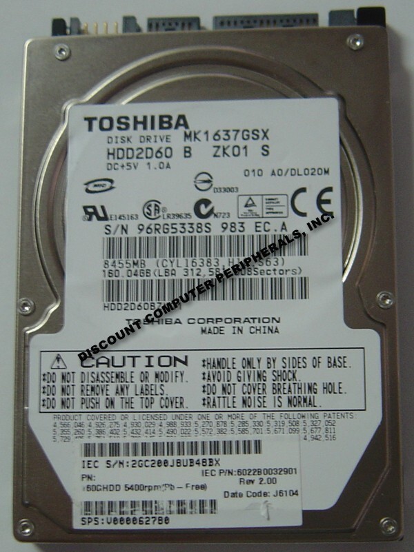 Toshiba 160GB SATA II 2.5" MK1637GSX HDD2D60 9.5MM Hard Drive Tested Good