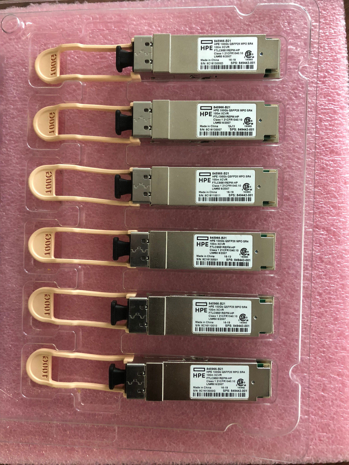 HPE 845966-B21 QSFP28 100Gb MPO SR4 100m XCVR 850nm MMF 849443-001