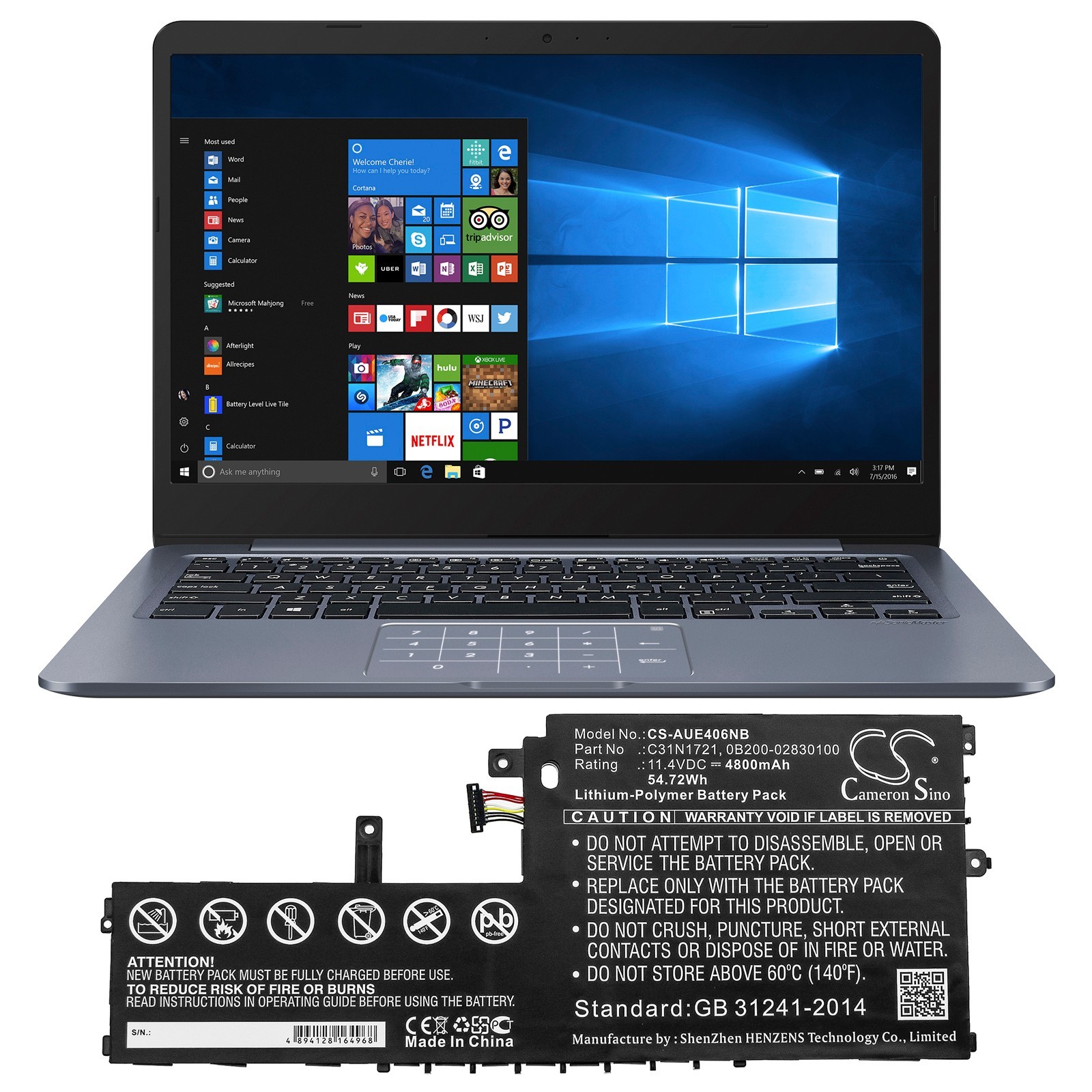 BATTERIE 4800mAh C31N1721 11.4V Li-Po For ASUS VivoBook E406MA E406SA