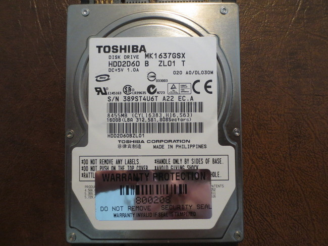 Toshiba MK1637GSX (HDD2D60 B ZL01 T) 020 A0/DL030M 160gb Sata 2.5" Hard Drive