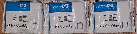Set 3 Genuine Sealed Bag HP 10 HIGH YIELD Black C4844A Inkjet Cartridges NO BOX