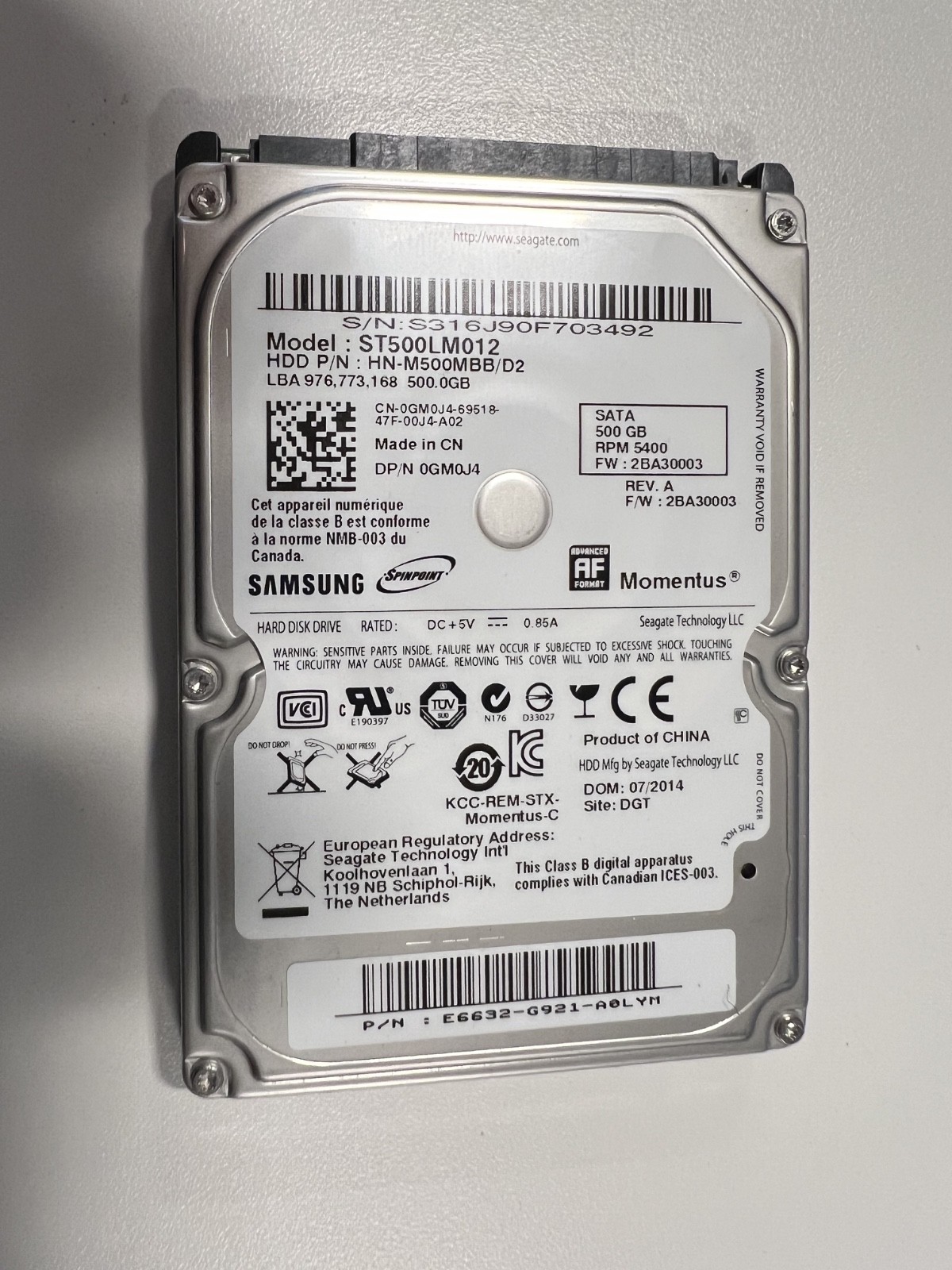 Seagate Momentus Spinpoint M8 500GB Internal 5400RPM 2.5" (ST500LM012) HDD