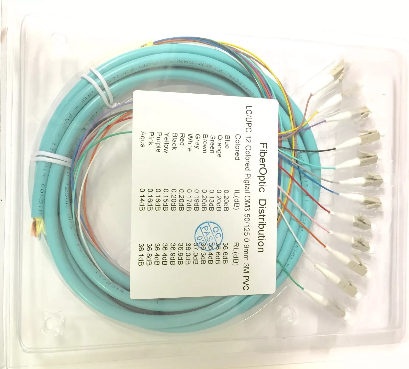 3m 12 Fibers Pigtail LC UPC 50/125 Multimode OM3 12 core Fiber Optic Pigtail-938