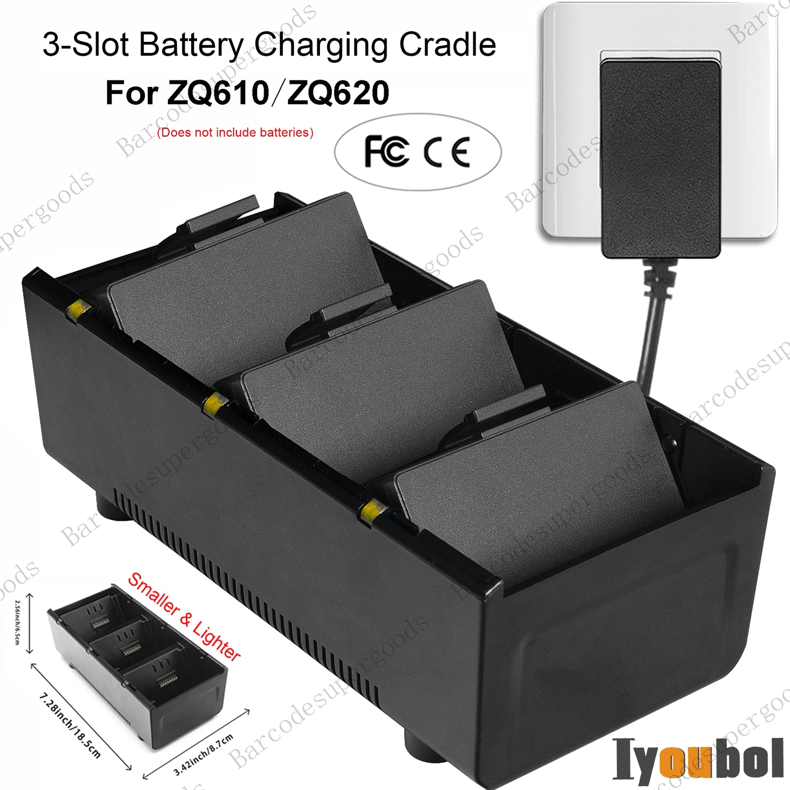 3-Slot Battery Charging Cradle + Adapter for zebra ZQ610 ZQ620 Battery P1051378