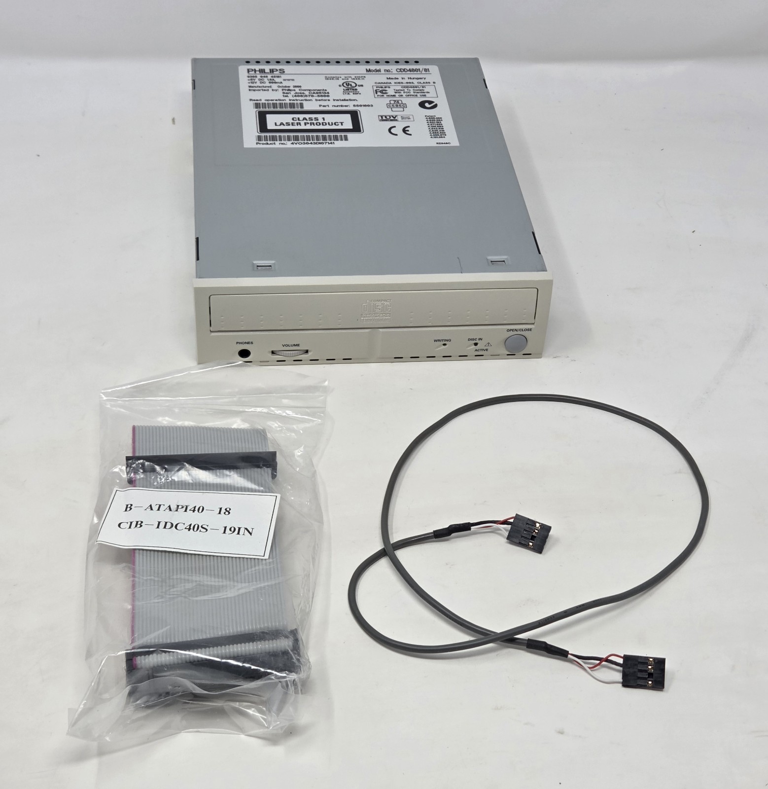 Vintage 2000 Philips CDD4801/81 IDE CD-RW Internal Drive Beige + Cables Untested