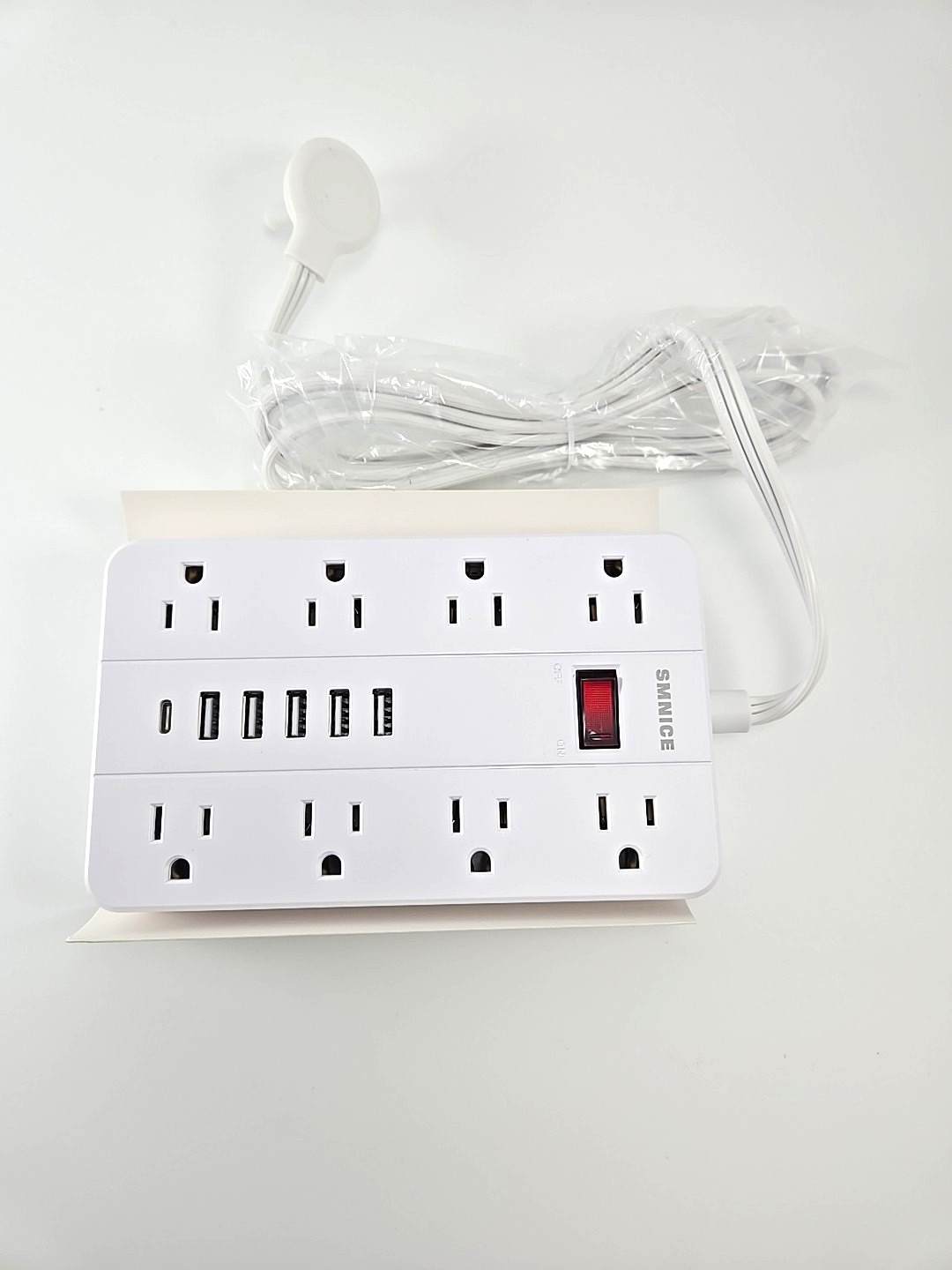 SMNICE Power Strip USB Charging Station Flat Plug 5 Foot Cord White