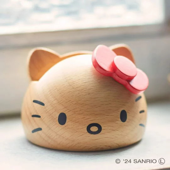 Hello Kitty Wooden Phone Stand Natural Wood Red Ribbon Nichigan Sanrio