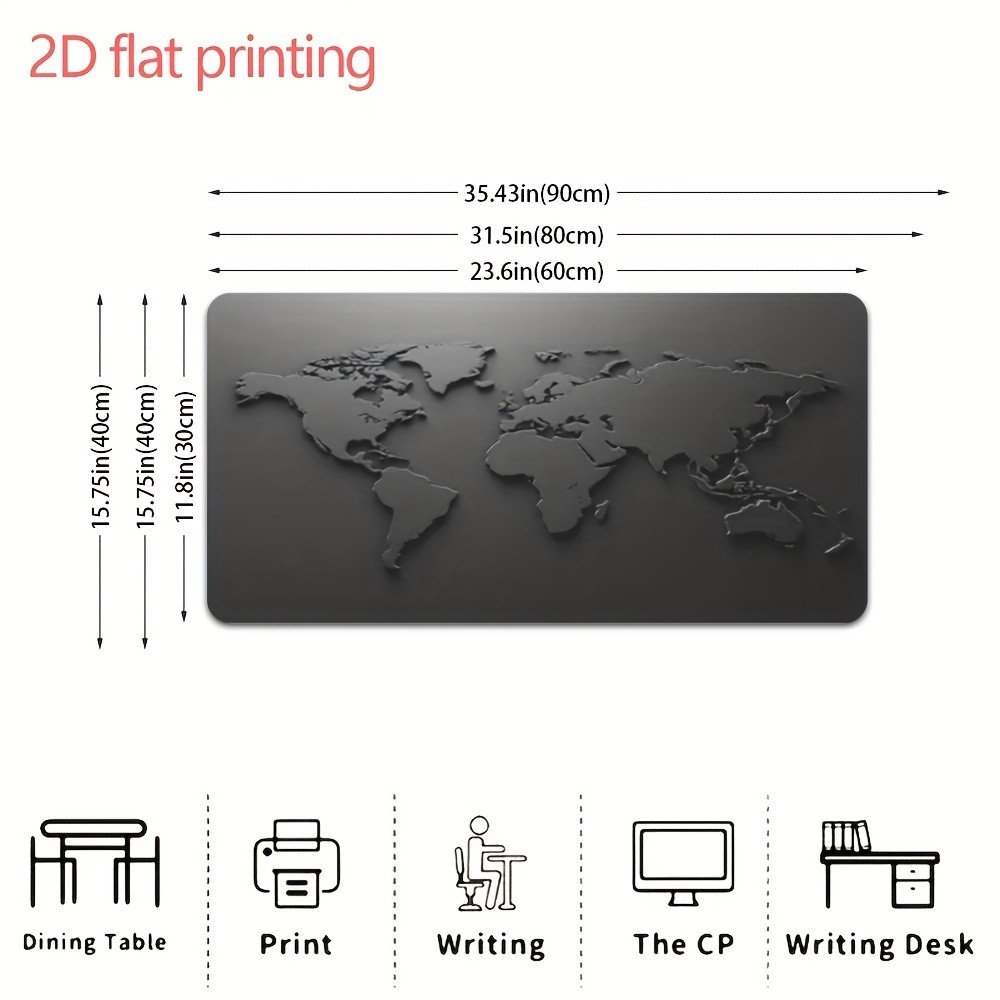 1pc, 2D Flat Print Oversized Non-slip World Map Design, Non-real Embroidery, S