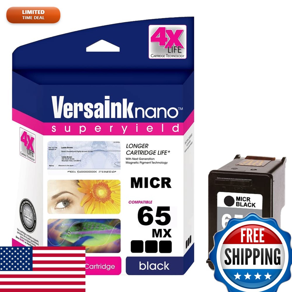 VersaInk-Nano 65 MX Black MICR Ink Cartridge for Check Printing