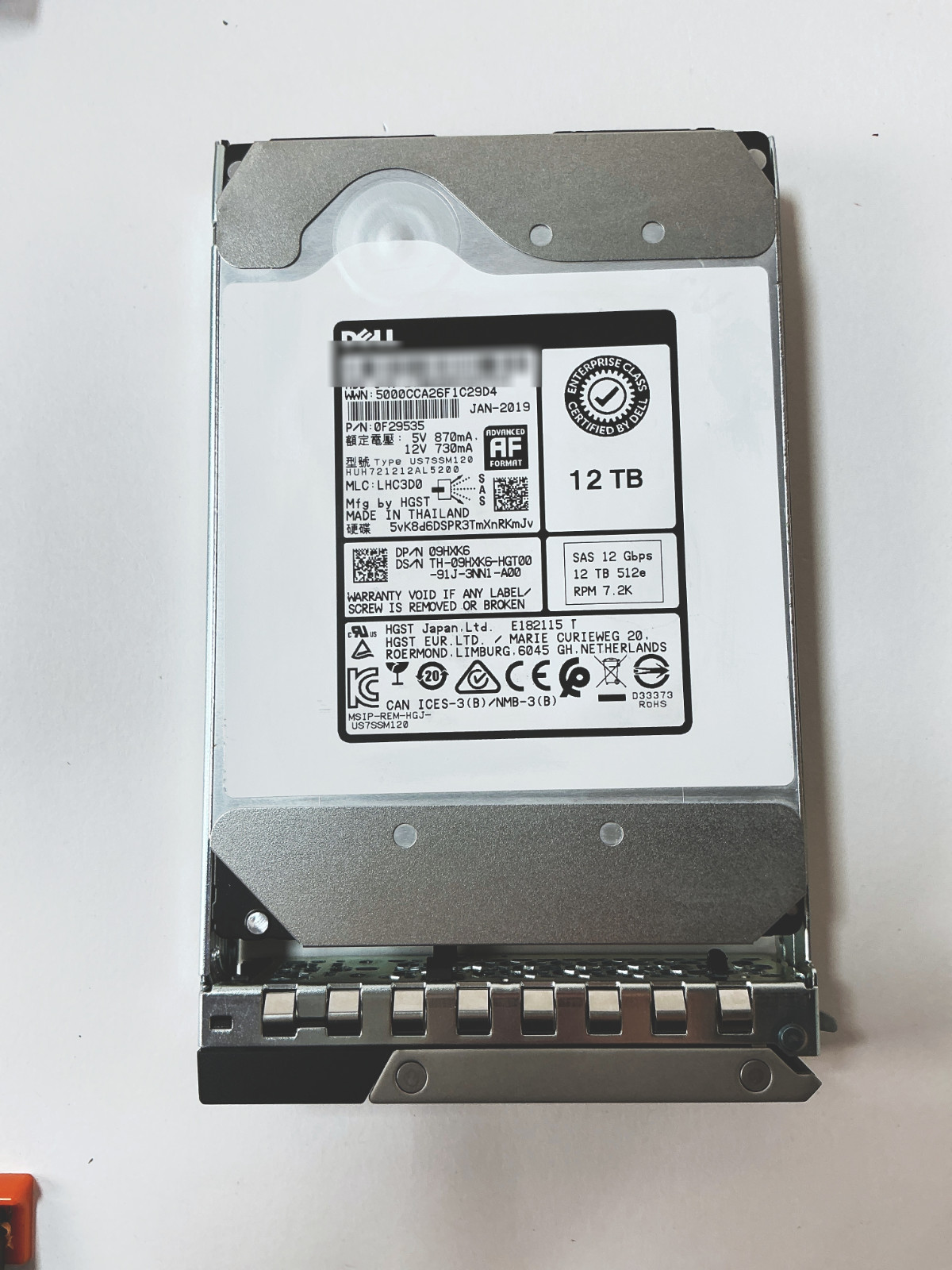 9HXK6 DELL 12TB 7.2K SAS 12Gb/s 3.5in 512e HDD 09HXK6 HUH721212AL5200