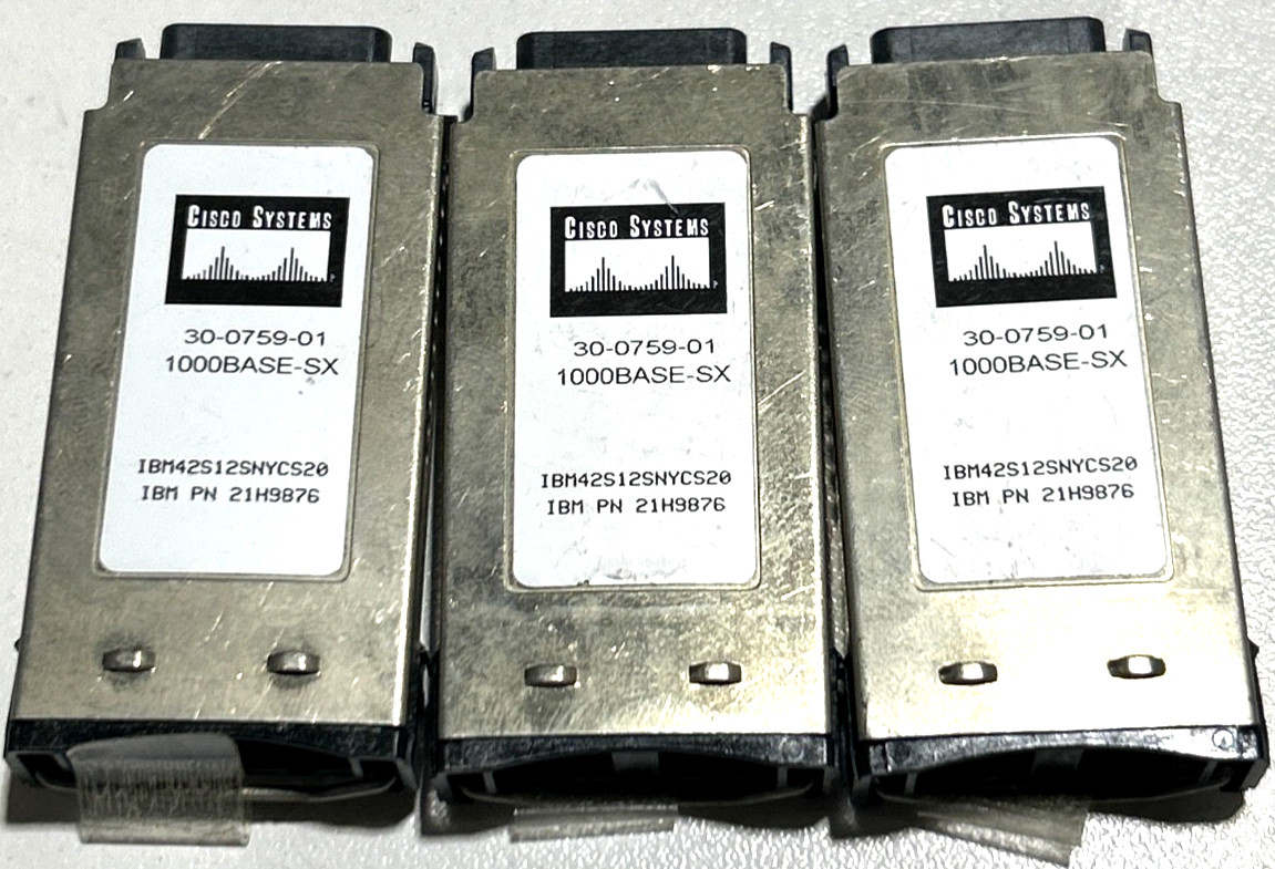 Lot of 3 Cisco 30-0759-01 WS-G5484 1000BASE-SX GBIC Module – IBM PN 21H9876