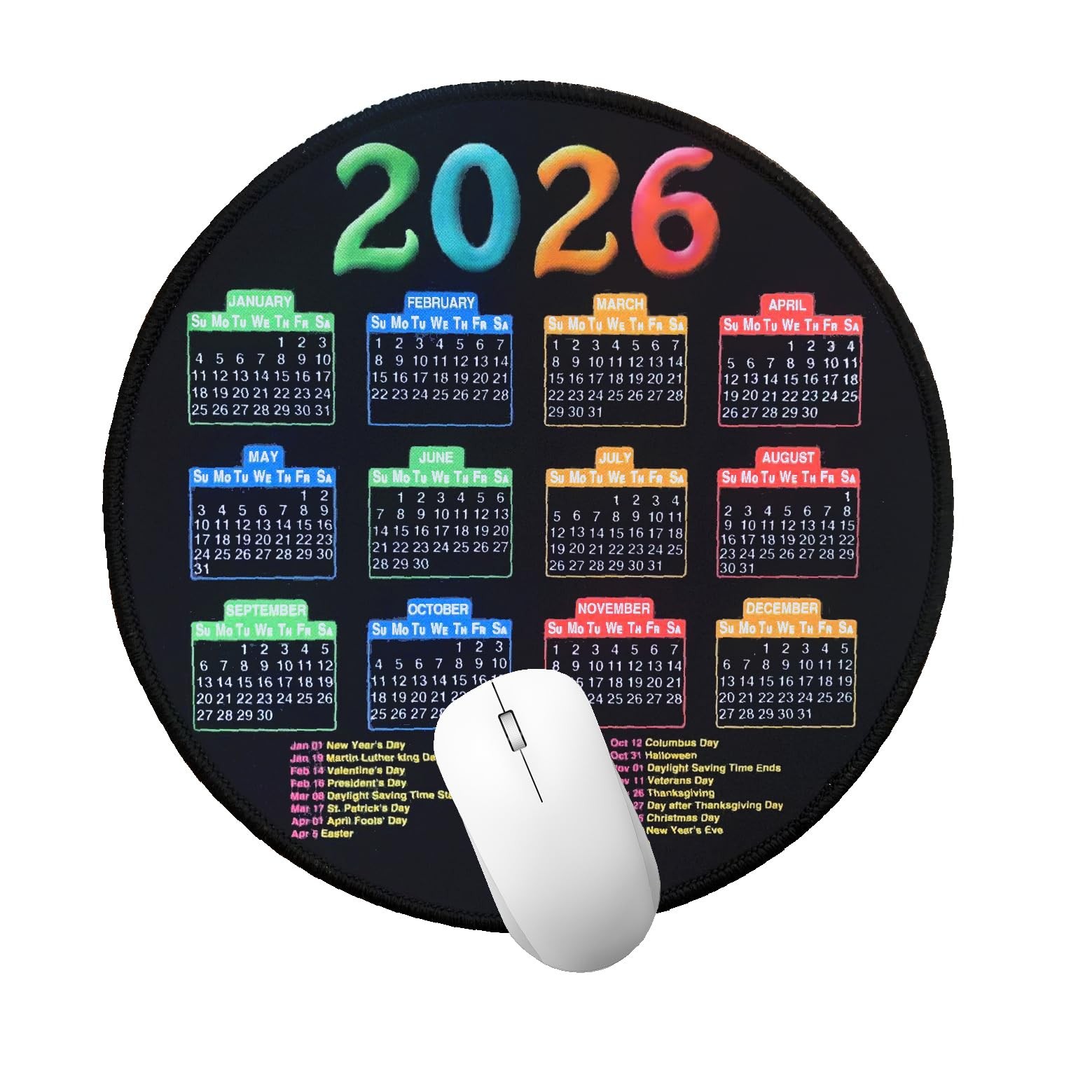 2026 Calendar Mousepad, Mouse Pad with Stitched Edge