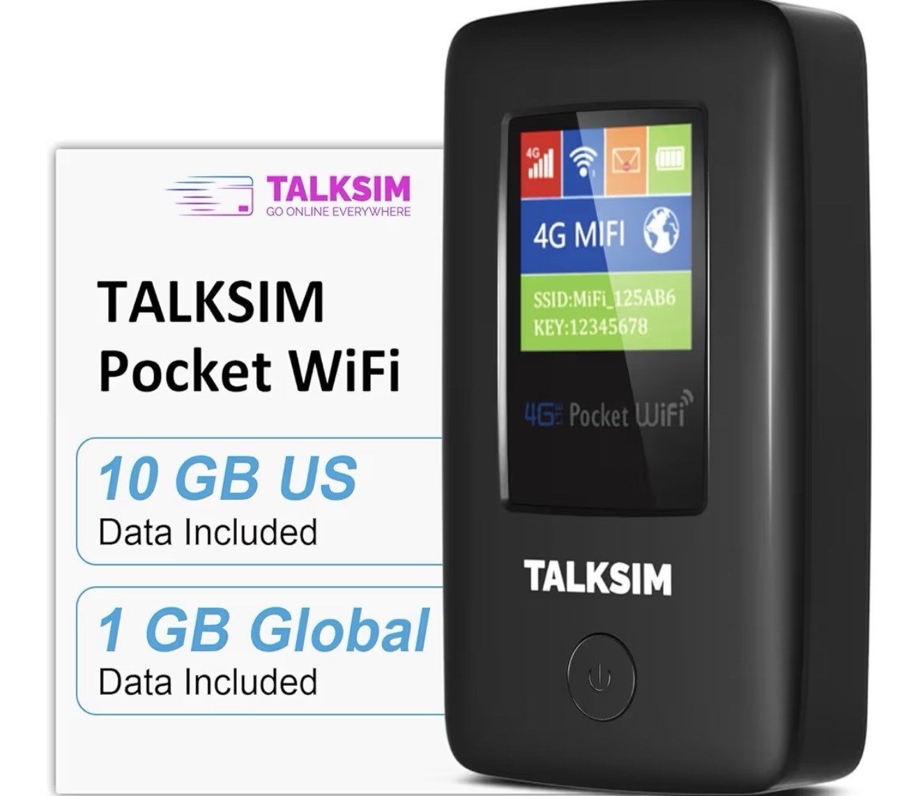 TalkSim MF67 Portable 4G LTE Pocket WiFi With 10GB Data US & 1GB Global Data