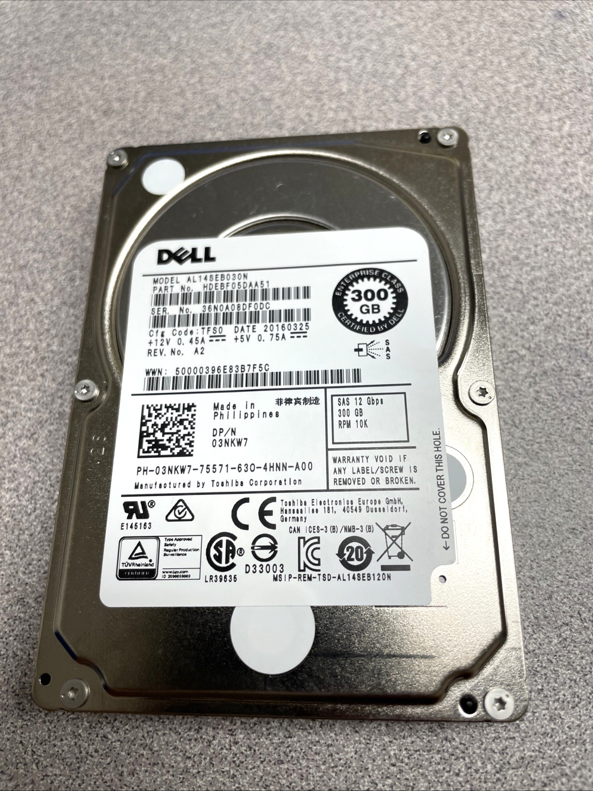 Dell AL14SEB030N 300GB 2.5"Tray P/N:03NKW7 / HDEBF05DAA51 WORKS