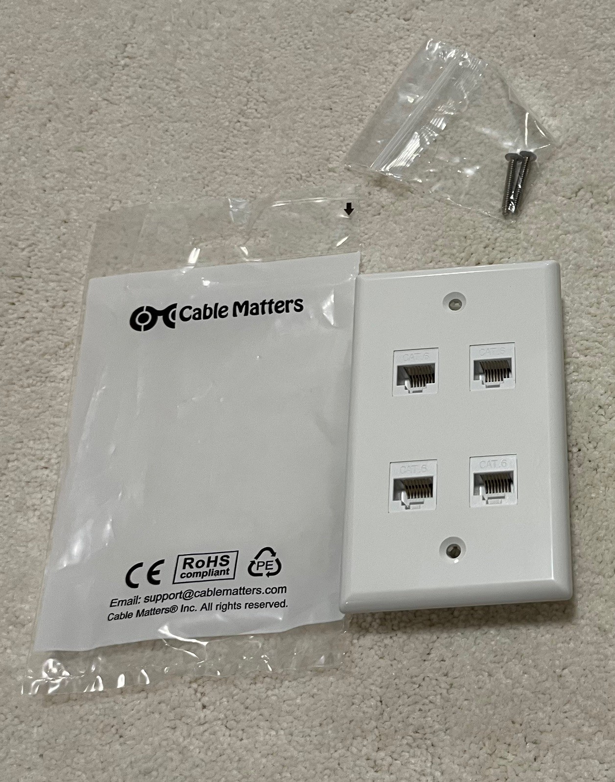 4 Port Cat6 RJ45 Ethernet Wall Plate Female to Female 