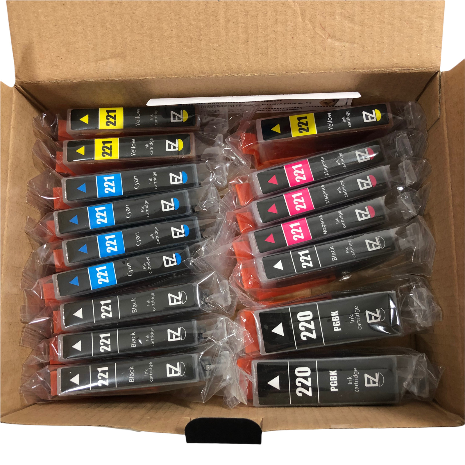 16 Pack EZ Ink 220/221 Ink Cartridges New Sealed 220BK 221BK M Y C