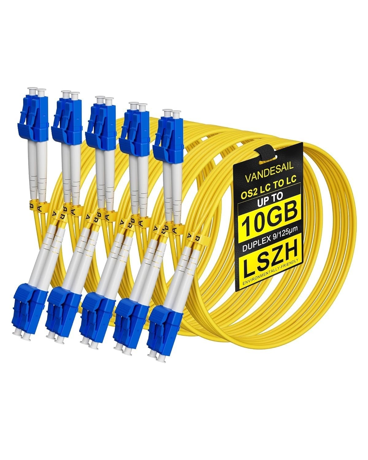 5 PCS OS2 LC To LC Fiber Patch Cable 10GB 9/125 SM Simplex LSZH Yellow 2M