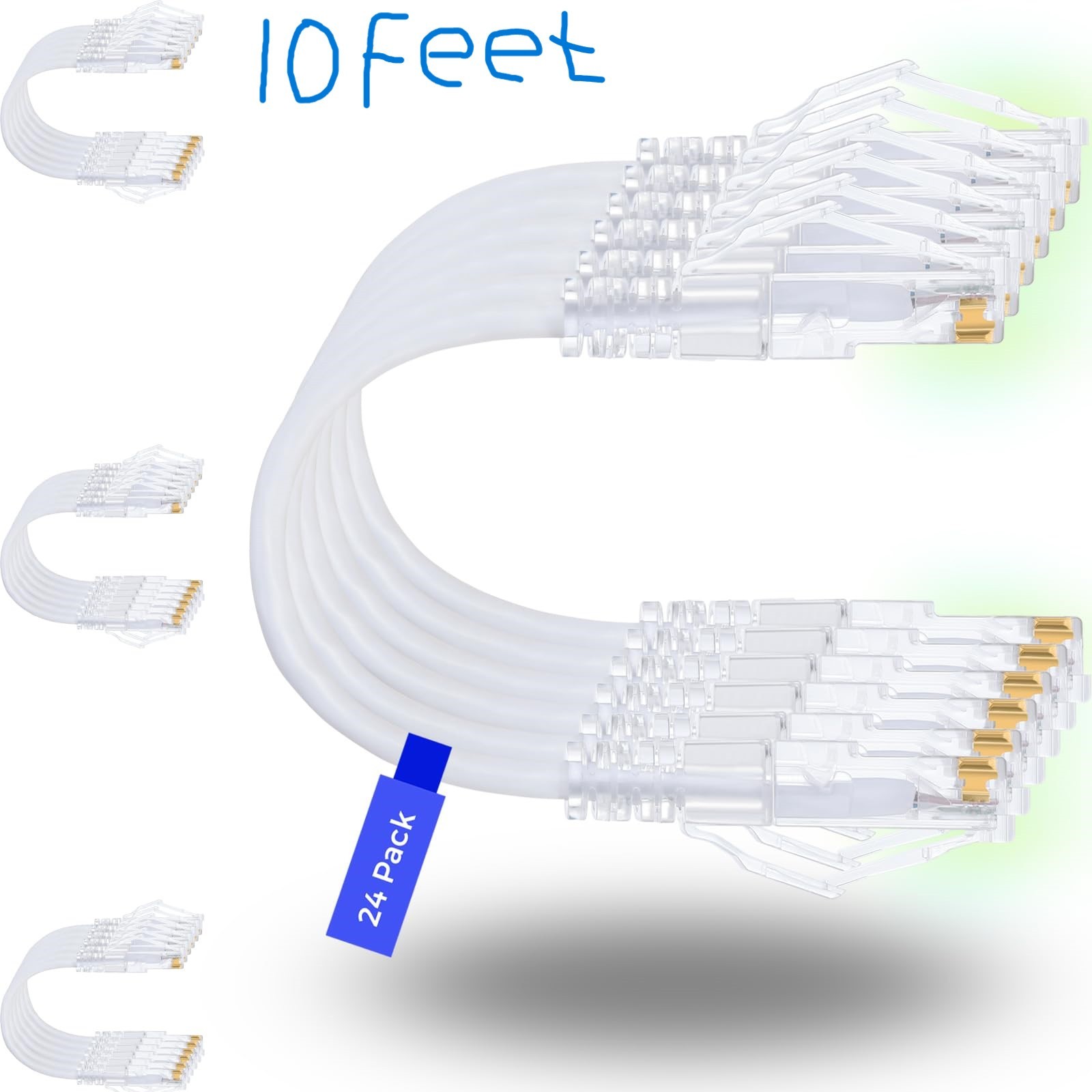 Rapink Patch Cables Cat6, Cat6a 10ft (24 Pack) Slim, Cat6a Ethernet Patch Cable