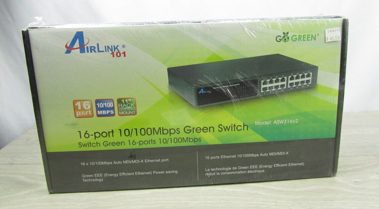 Airlink 101  ASW316v2 16-Port 10/100Mbps Green Ethernet Switch, NEW SEALED