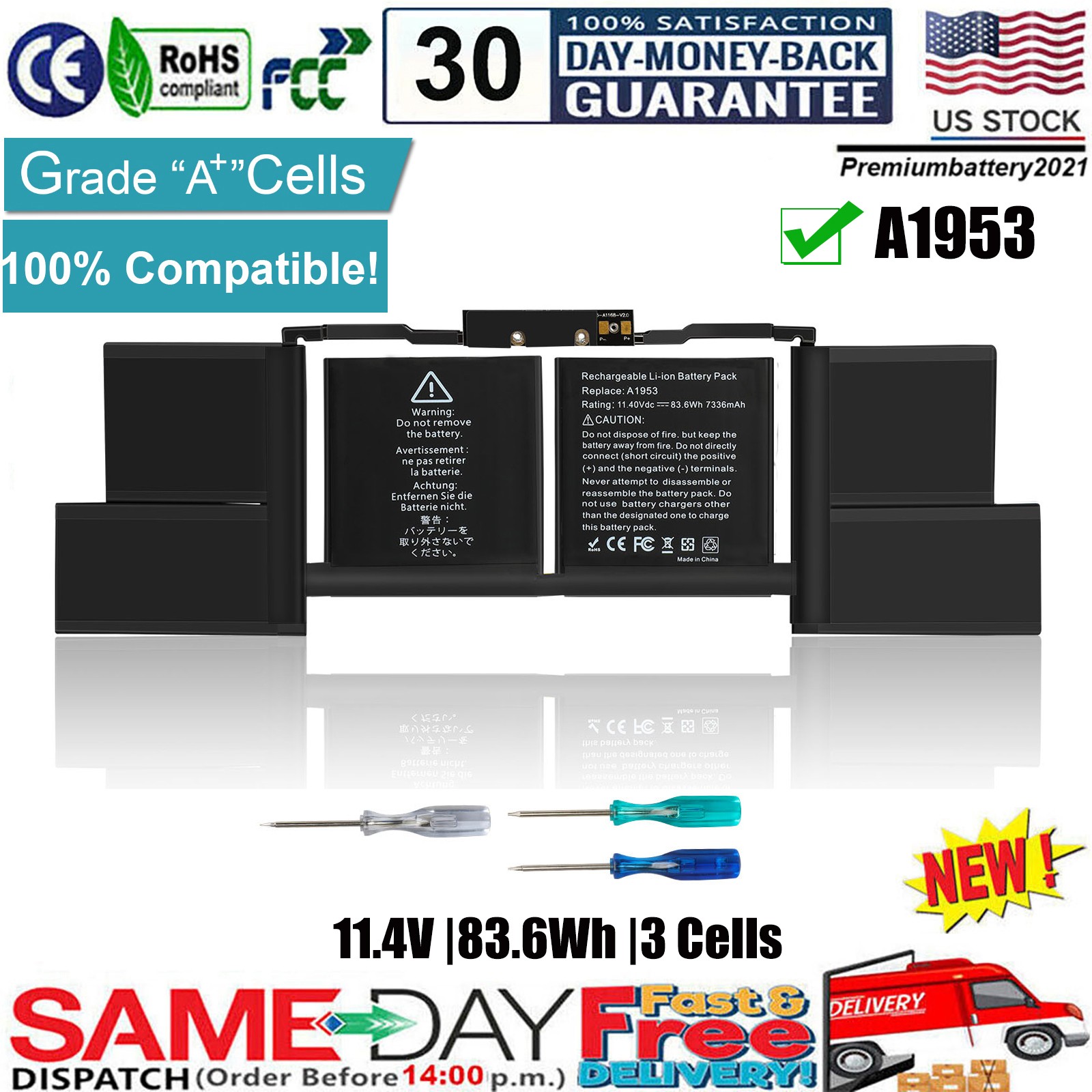 ✅NEW Battery A1953 for Apple MacBook Pro 15'' A1990 Mid 2018 2019 EMC 3215 3359