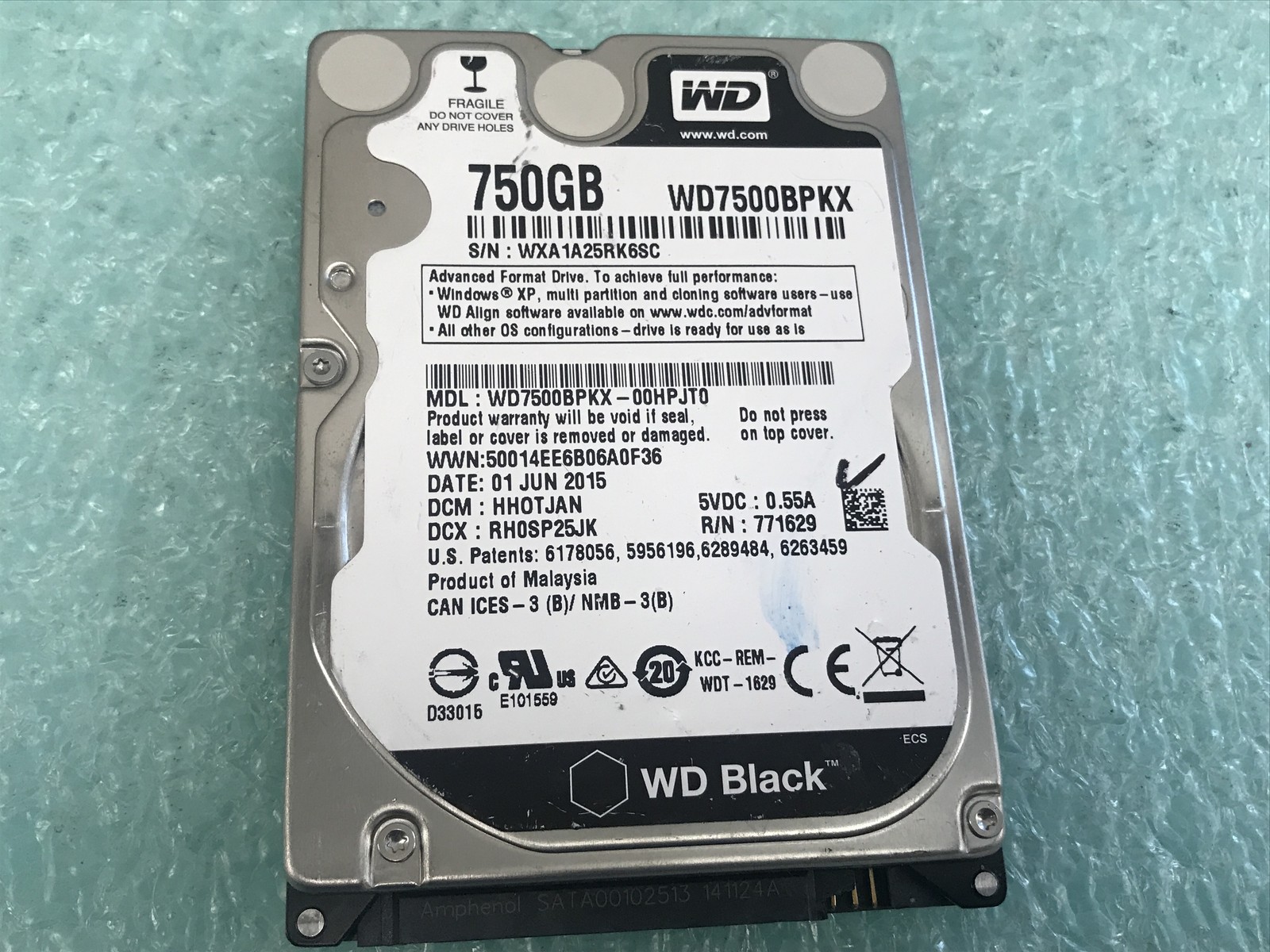 WD Black WD7500BPKX-00HPJT0 750GB 7200RPM Laptop 2.5" Hard Drive - HD1207A